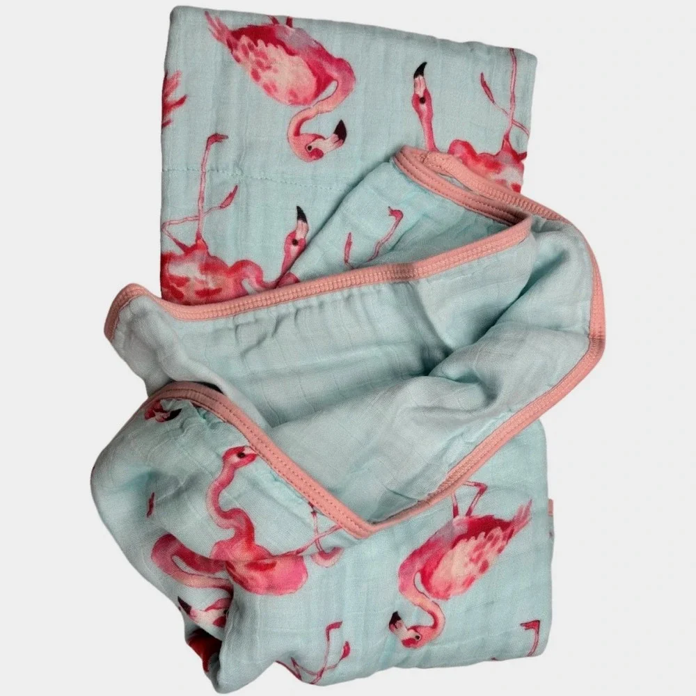 Lolly Banks‎ Flamingo Aqua Blue Pink 6 Layer Muslin 47